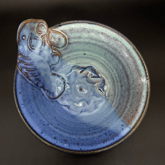 Vintage Art Pottery Manatee Bowl Jamie De Guzman Blue Green Nautical Beach Ocean - Picture 6 of 10